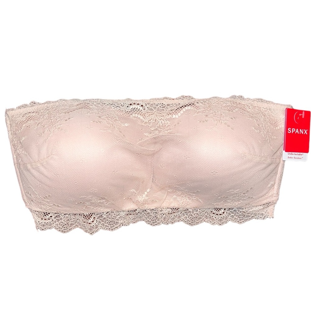 NWT SPANX Lace Undetectable Better Bandeau Strapless Bra in Creme Blush Large